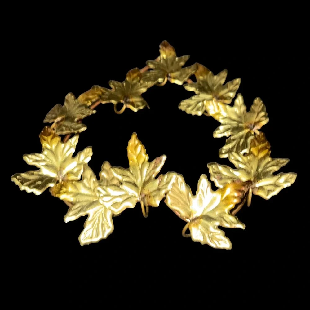 Vtg Homco Brass Ivy Leaf Heart Wreath Wall Plaque Hanging